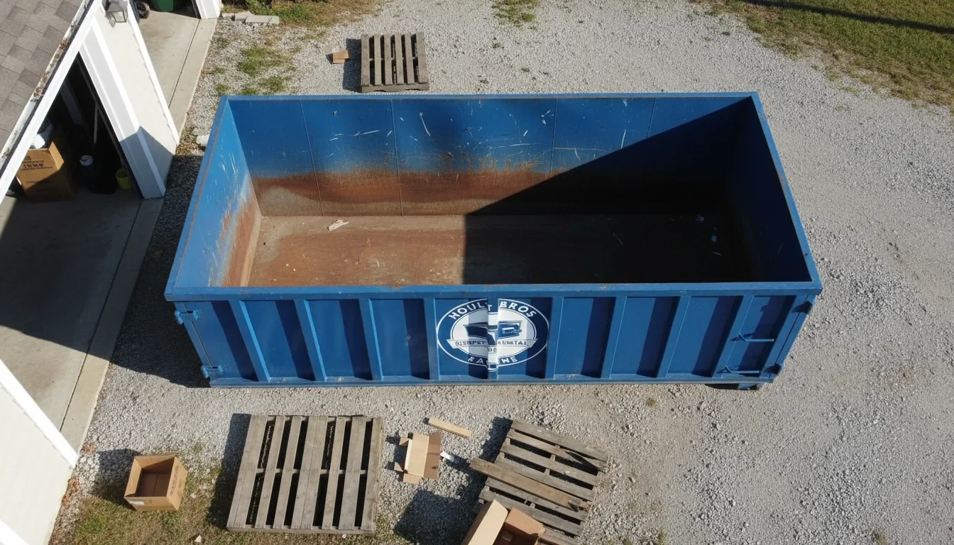 Empty 15 yard dumpster staged for a bathroom remodel or rental turnover in Racine, WI