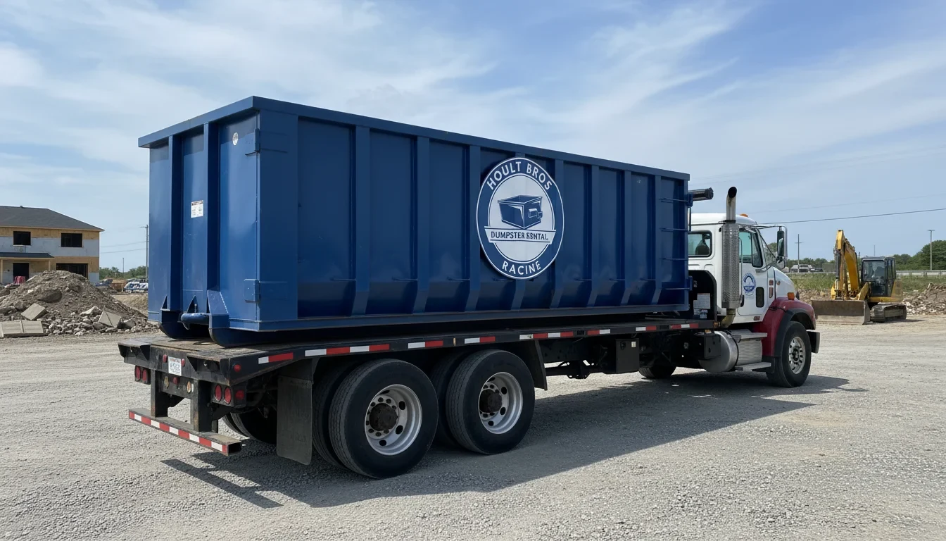Roll-off dumpster delivered in Mount Pleasant, WI by Hoult Bros Dumpster Rental Racine